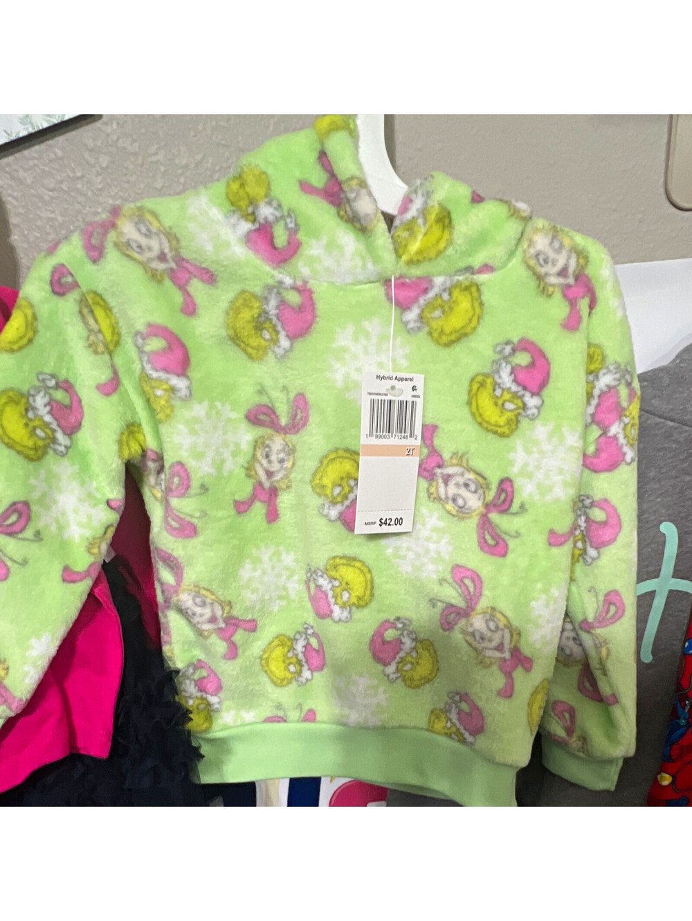 Hybrid Apparel Girls Grinch Dr. Seuss Green Fleece Pullover Hoodie 2T